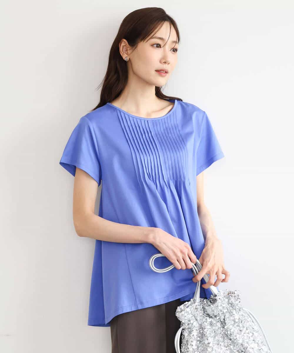 FOKGD62130 MK MICHEL KLEIN(MK ミッシェルクラン) [接触冷感/洗える]シルケット天竺Aラインカットソー ホワイト