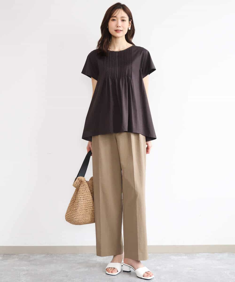 FOKGD62130 MK MICHEL KLEIN(MK ミッシェルクラン) [接触冷感/洗える]シルケット天竺Aラインカットソー ホワイト