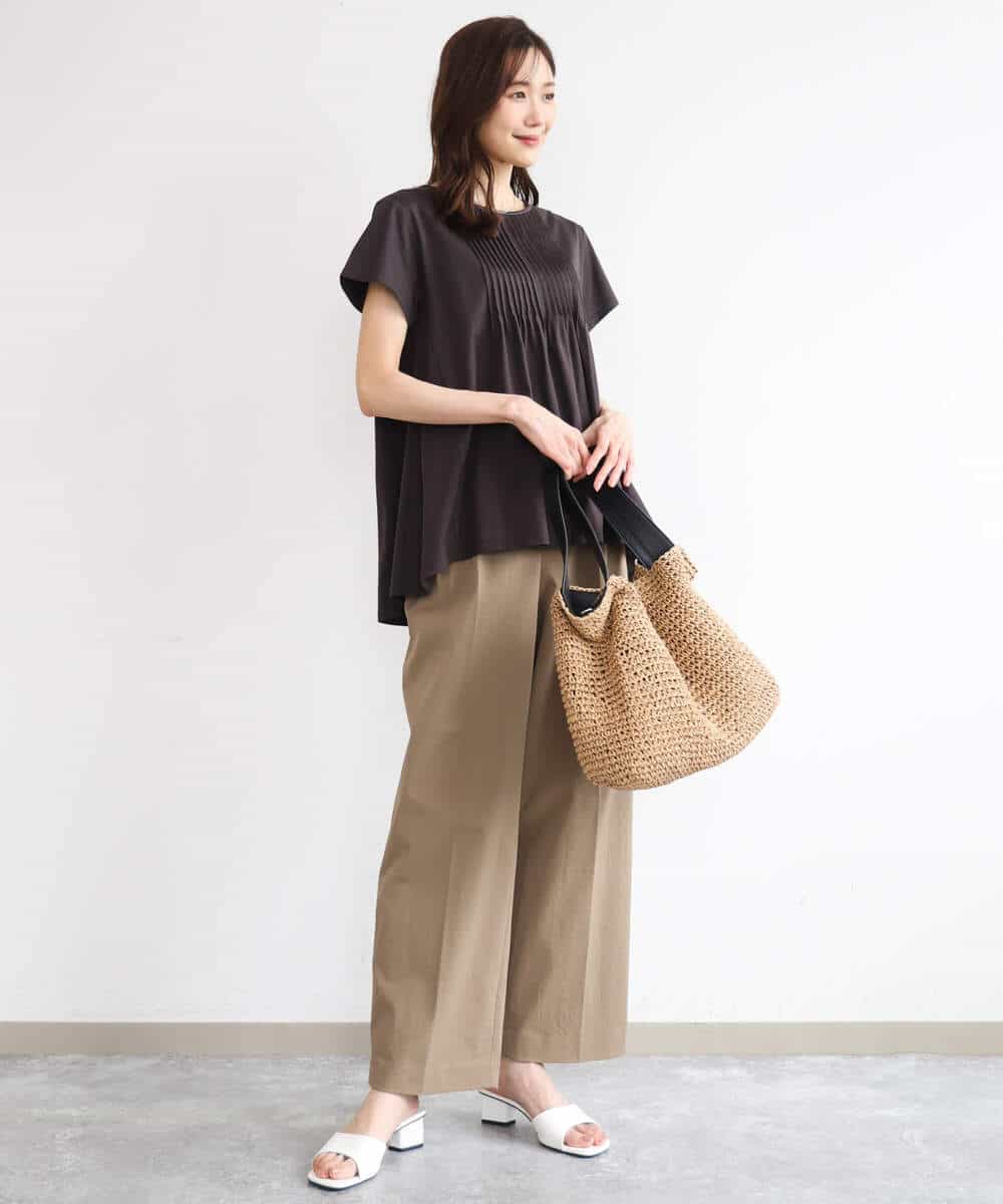 FOKGD62130 MK MICHEL KLEIN(MK ミッシェルクラン) [接触冷感/洗える]シルケット天竺Aラインカットソー ホワイト