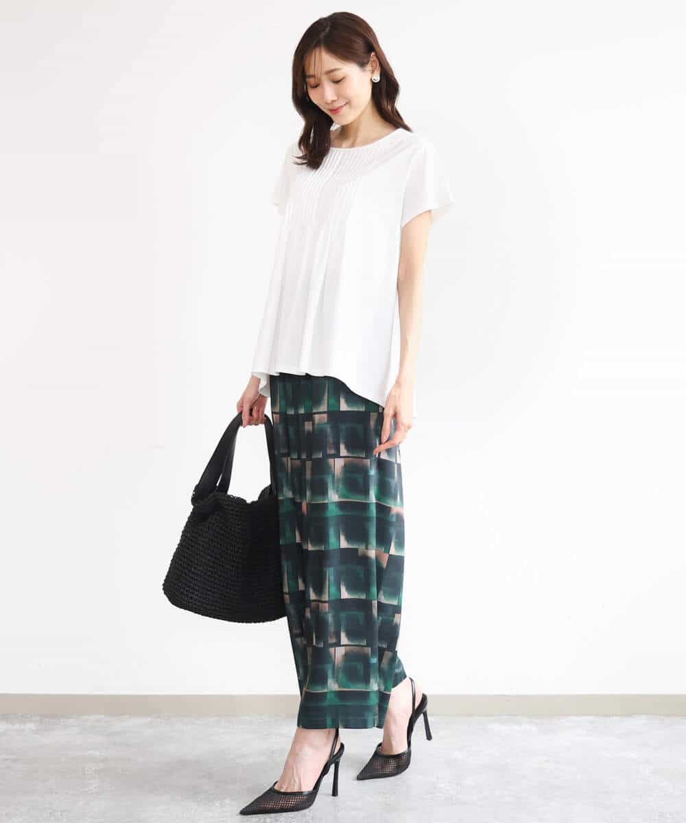 FOKGD62130 MK MICHEL KLEIN(MK ミッシェルクラン) [接触冷感/洗える]シルケット天竺Aラインカットソー ホワイト