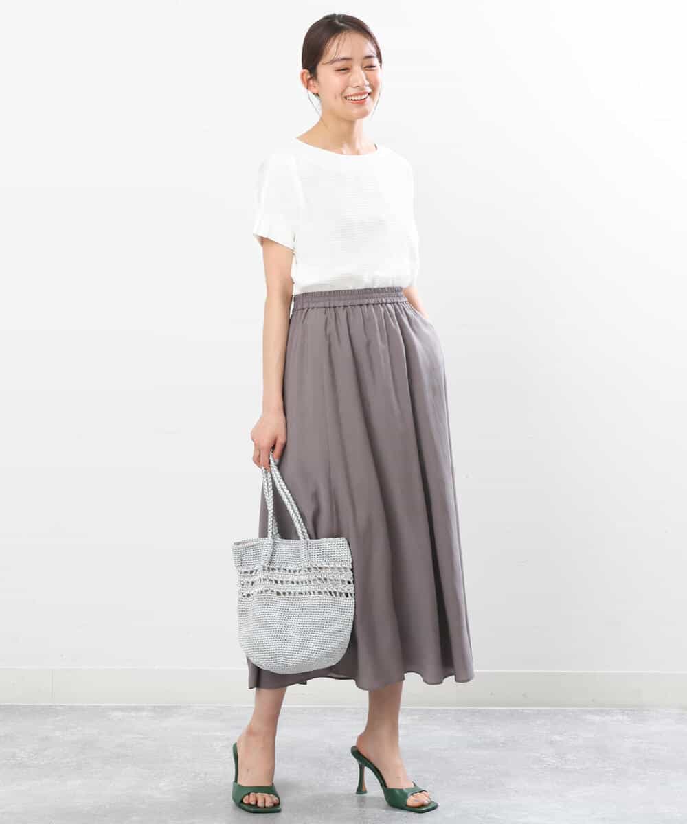 FOKGS01096 MK MICHEL KLEIN(MK ミッシェルクラン) ボーダーチュールカットソー/洗える グレー