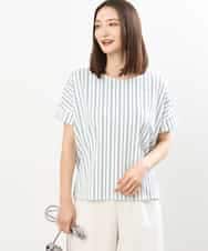 FOKGS03090 MK MICHEL KLEIN(MK ミッシェルクラン) ストライプ柄Tカットソー/洗える ホワイト