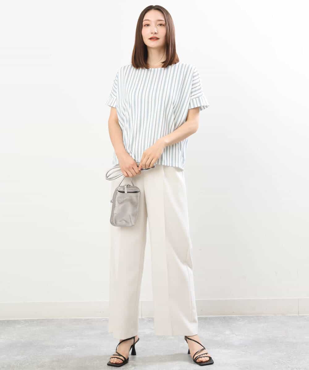 FOKGS03090 MK MICHEL KLEIN(MK ミッシェルクラン) ストライプ柄Tカットソー/洗える ホワイト