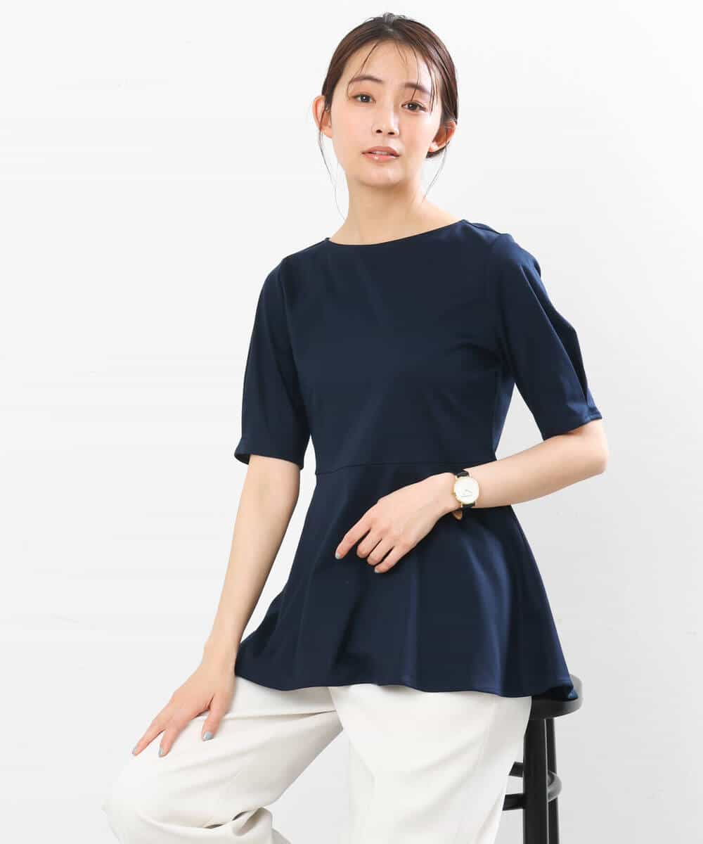 FOKGS07110 MK MICHEL KLEIN(MK ミッシェルクラン) ペプラムシルエットカットソー/洗える ブルー