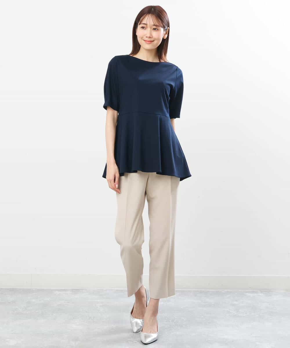 FOKGS07110 MK MICHEL KLEIN(MK ミッシェルクラン) ペプラムシルエットカットソー/洗える ブルー