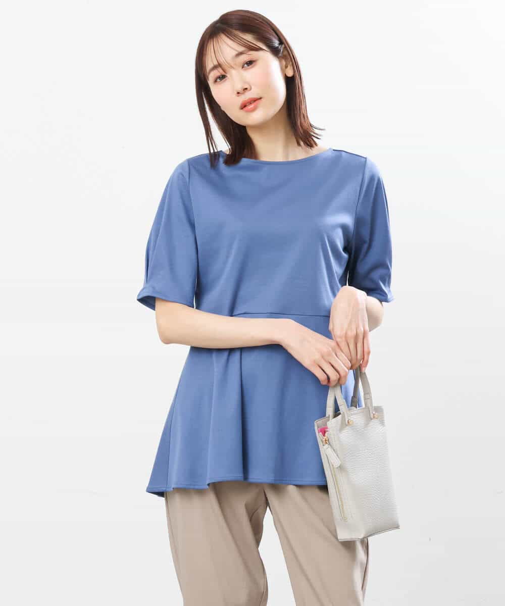 FOKGS07110 MK MICHEL KLEIN(MK ミッシェルクラン) ペプラムシルエットカットソー/洗える ブルー