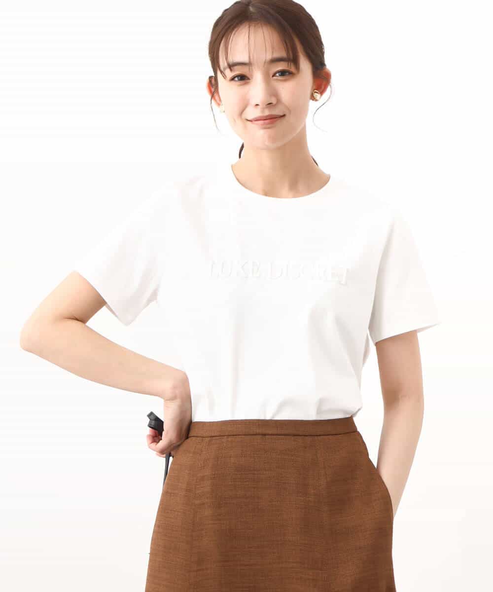 FOKGV61075 MK MICHEL KLEIN(MK ミッシェルクラン) [シンプル派に]発泡プリントロゴTシャツ/接触冷感/洗える ホワイト