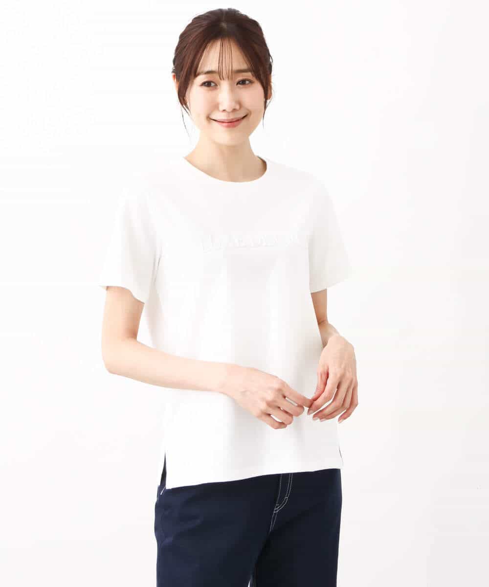 FOKGV61075 MK MICHEL KLEIN(MK ミッシェルクラン) [シンプル派に]発泡プリントロゴTシャツ/接触冷感/洗える ホワイト