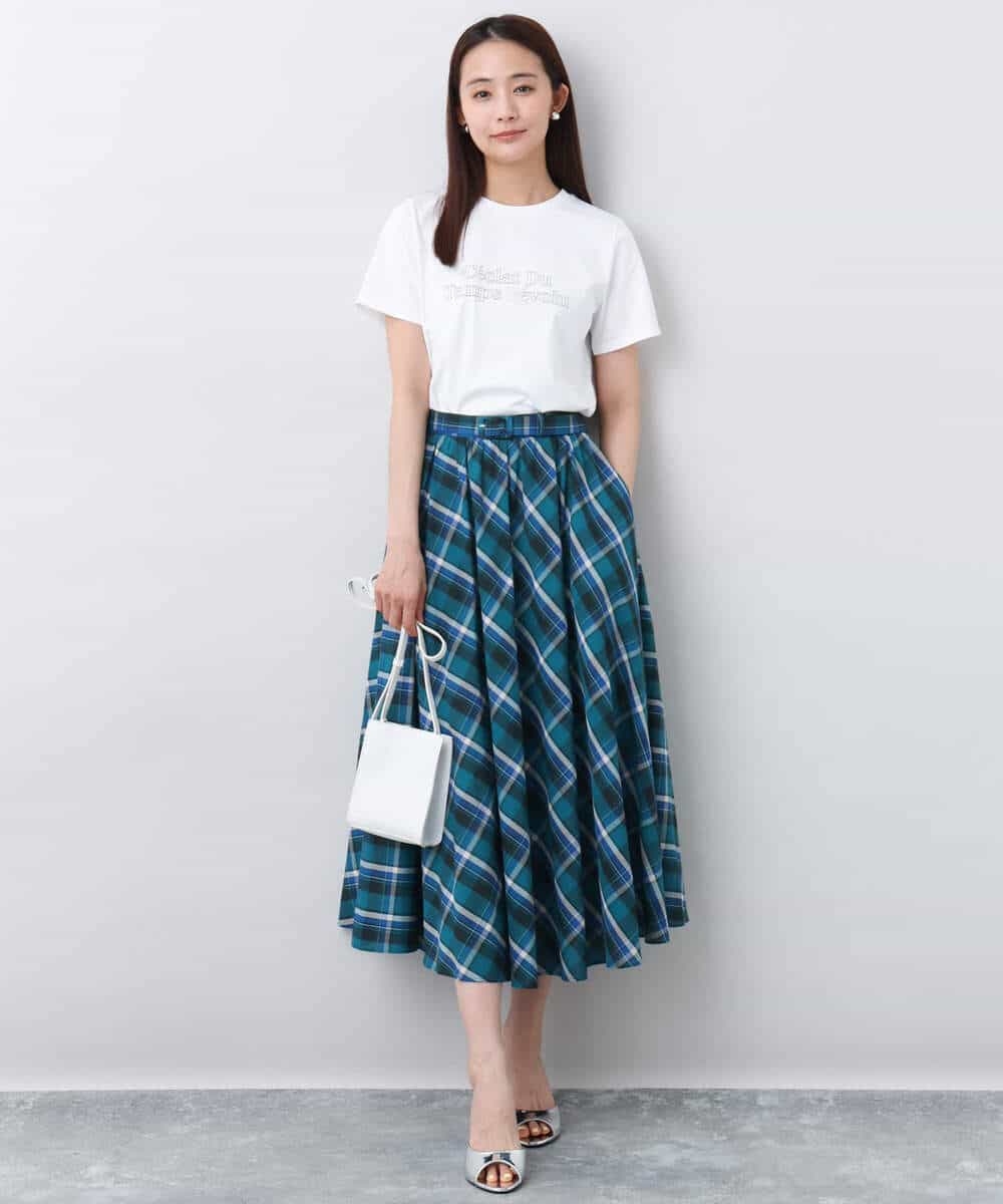 FOKHA60075 MK MICHEL KLEIN(MK ミッシェルクラン) 配色デザインロゴTシャツ/接触冷感/洗える ライトブルー