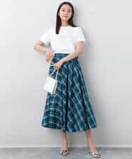 FOKHA60075 MK MICHEL KLEIN(MK ミッシェルクラン) 配色デザインロゴTシャツ/接触冷感/洗える ライトブルー