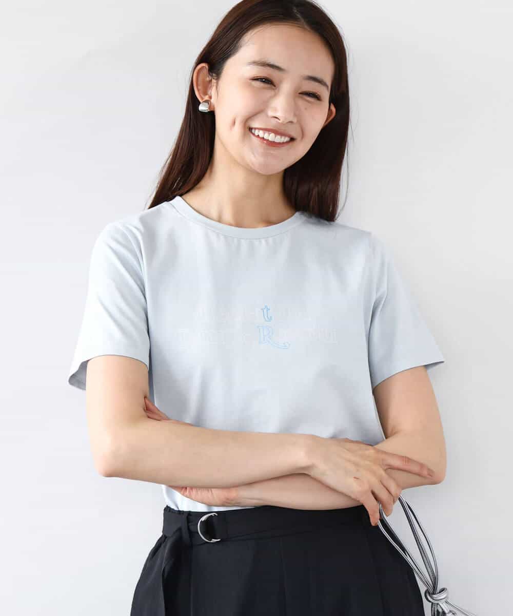 FOKHA60075 MK MICHEL KLEIN(MK ミッシェルクラン) 配色デザインロゴTシャツ/接触冷感/洗える ライトブルー