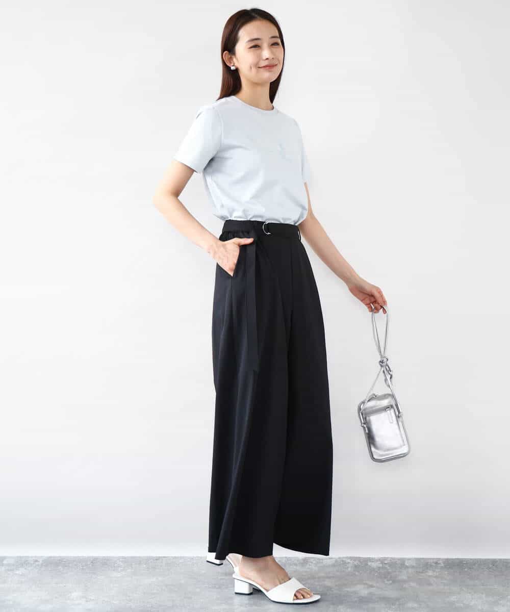 FOKHA60075 MK MICHEL KLEIN(MK ミッシェルクラン) 配色デザインロゴTシャツ/接触冷感/洗える ライトブルー