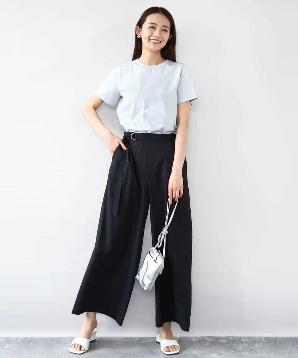 FOKHA60075 MK MICHEL KLEIN(MK ミッシェルクラン) 配色デザインロゴTシャツ/接触冷感/洗える ライトブルー