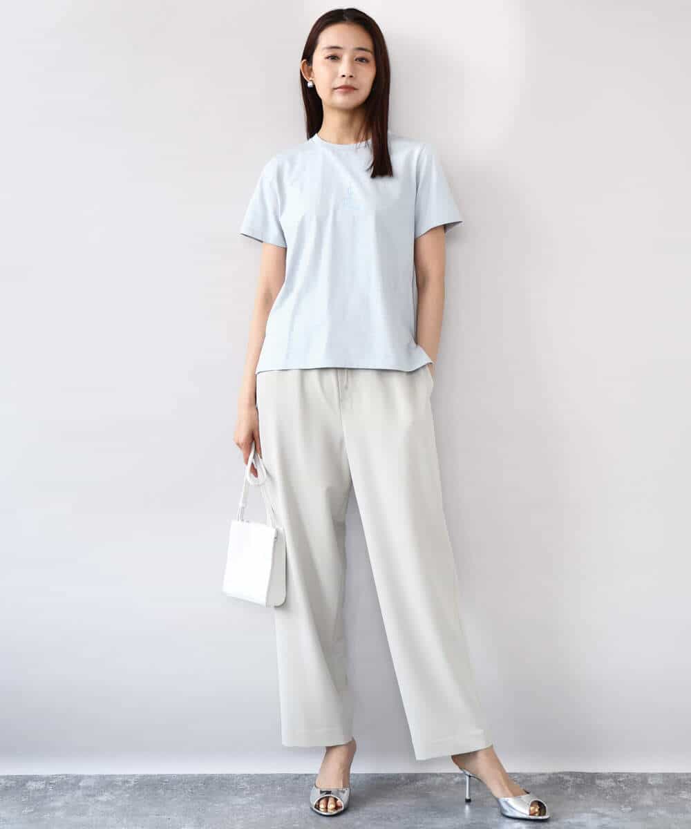 FOKHA60075 MK MICHEL KLEIN(MK ミッシェルクラン) 配色デザインロゴTシャツ/接触冷感/洗える ライトブルー