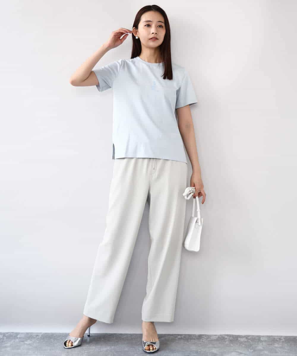 FOKHA60075 MK MICHEL KLEIN(MK ミッシェルクラン) 配色デザインロゴTシャツ/接触冷感/洗える ライトブルー