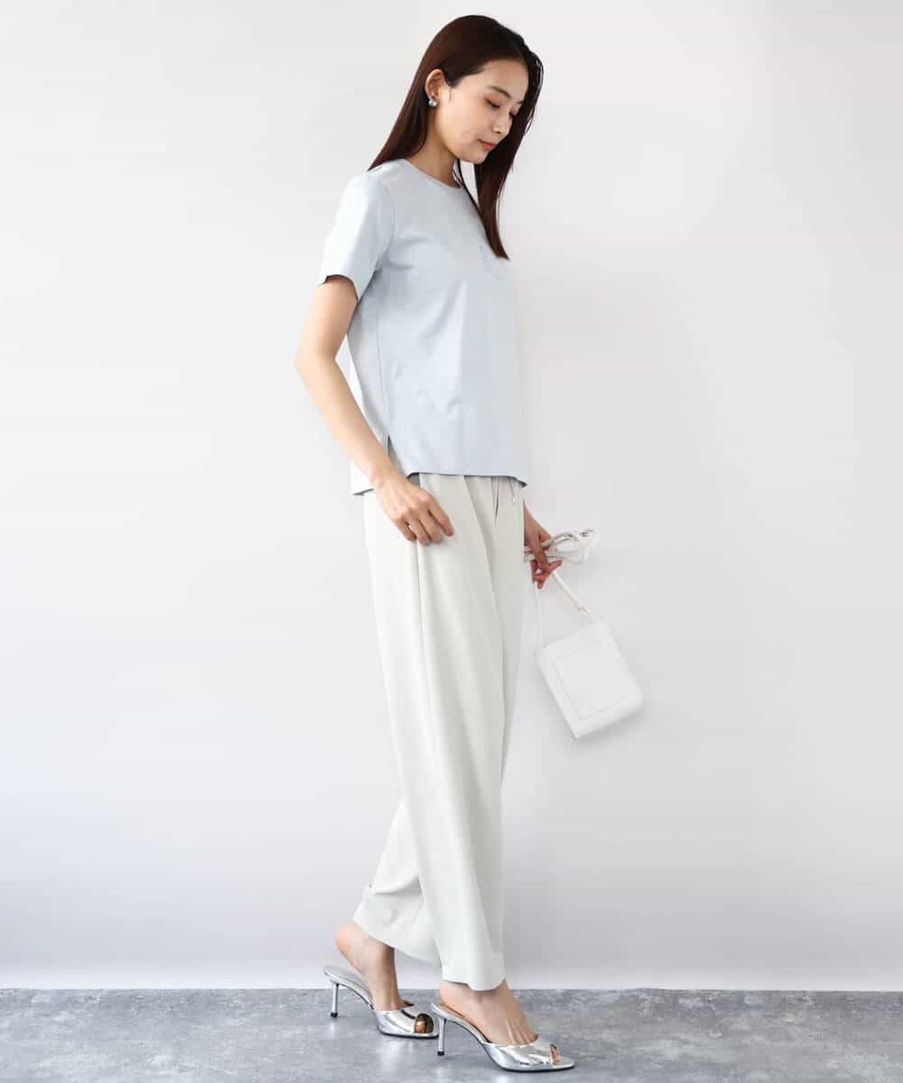 FOKHA60075 MK MICHEL KLEIN(MK ミッシェルクラン) 配色デザインロゴTシャツ/接触冷感/洗える ライトブルー