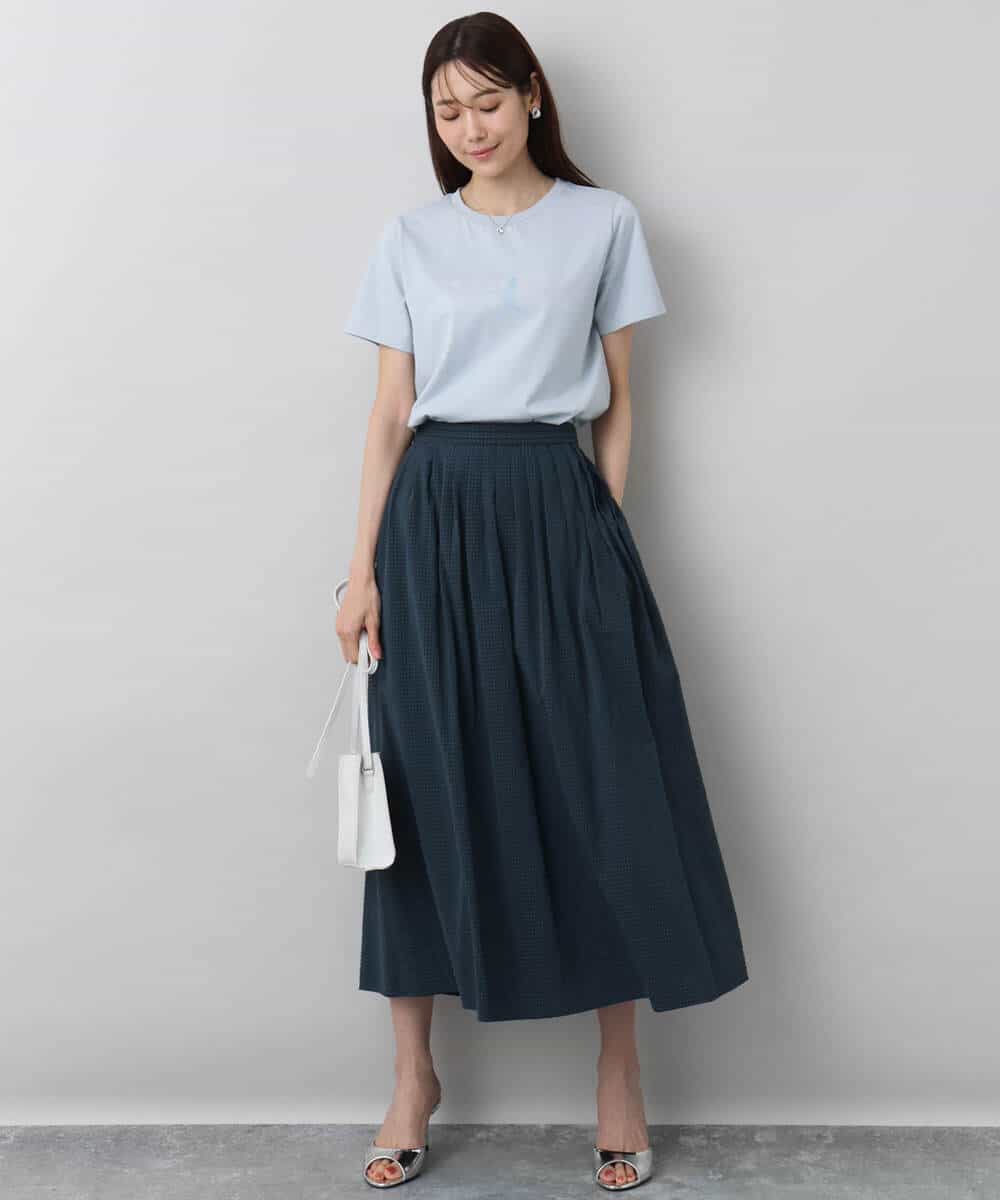 FOKHA60075 MK MICHEL KLEIN(MK ミッシェルクラン) 配色デザインロゴTシャツ/接触冷感/洗える ライトブルー