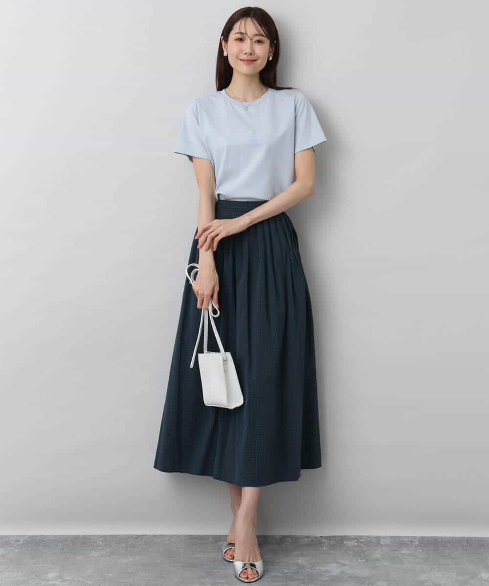 FOKHA60075 MK MICHEL KLEIN(MK ミッシェルクラン) 配色デザインロゴTシャツ/接触冷感/洗える ライトブルー