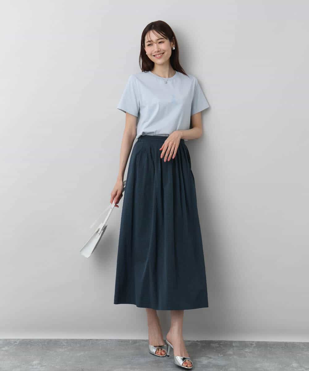 FOKHA60075 MK MICHEL KLEIN(MK ミッシェルクラン) 配色デザインロゴTシャツ/接触冷感/洗える ライトブルー