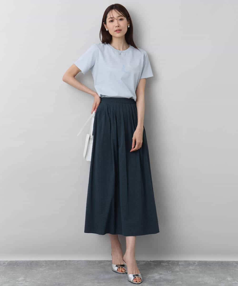 FOKHA60075 MK MICHEL KLEIN(MK ミッシェルクラン) 配色デザインロゴTシャツ/接触冷感/洗える ライトブルー