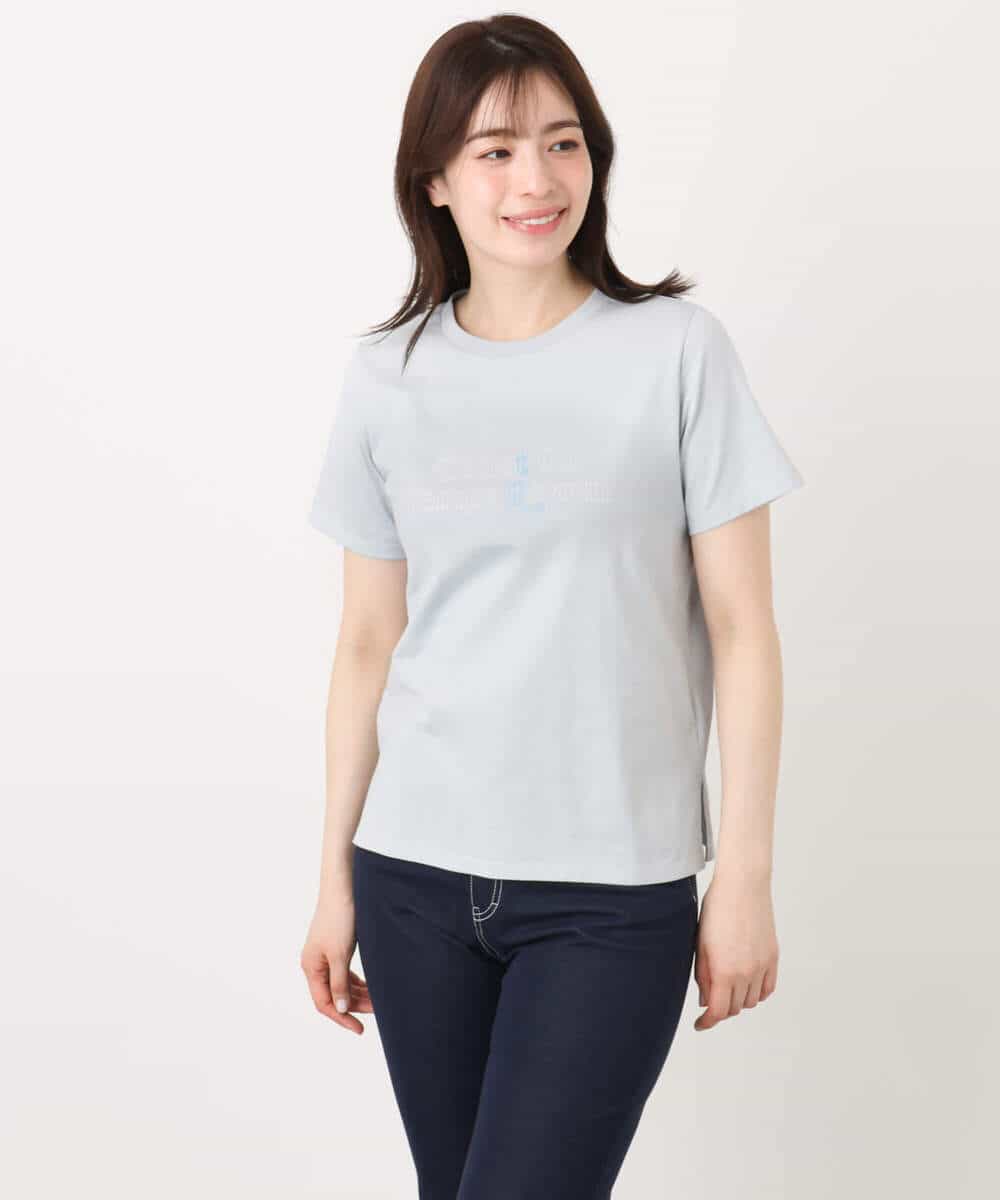FOKHA60075 MK MICHEL KLEIN(MK ミッシェルクラン) 配色デザインロゴTシャツ/接触冷感/洗える ライトブルー