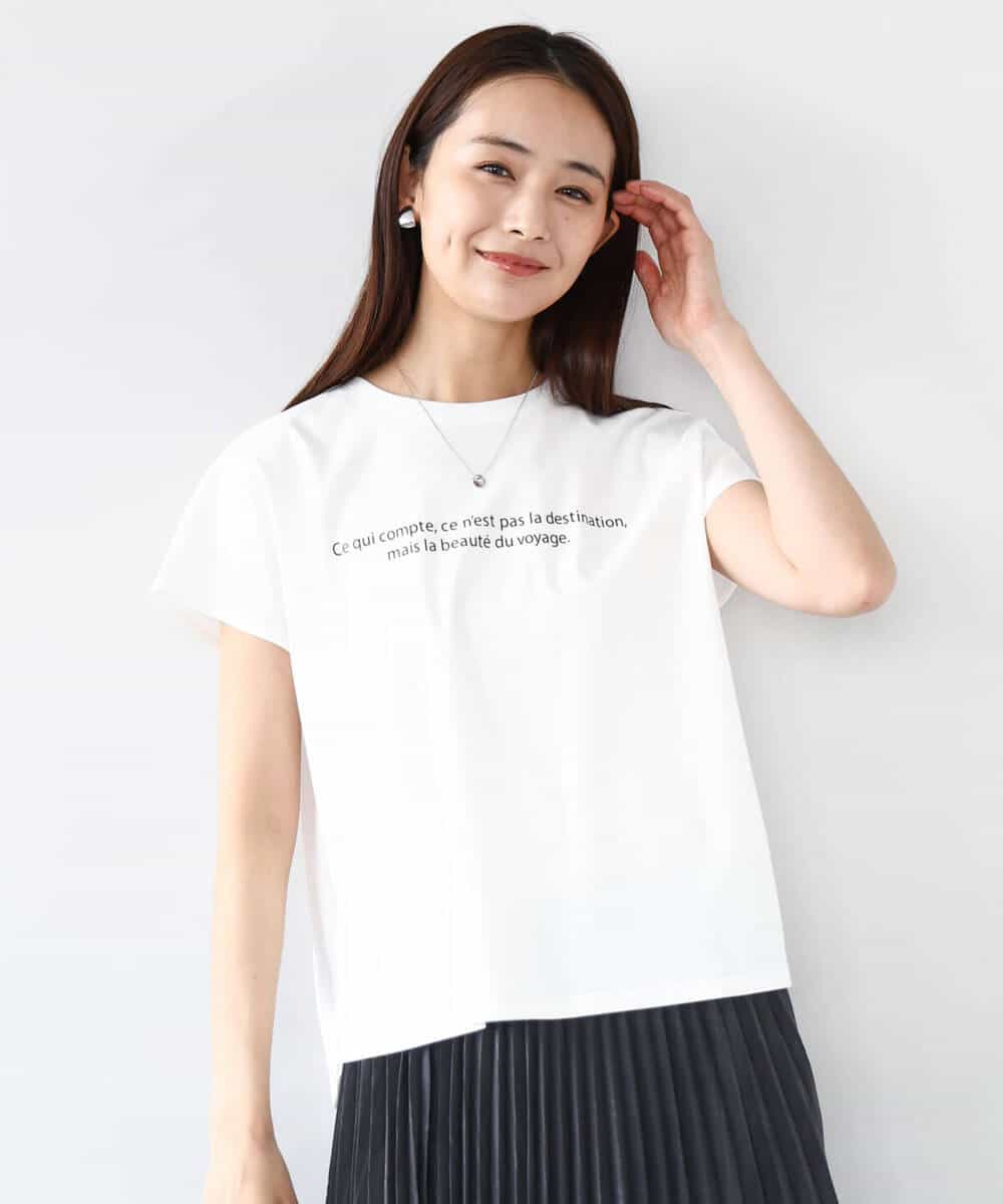 FOKHA61075 MK MICHEL KLEIN(MK ミッシェルクラン) フレンチスリーブロゴTシャツ/接触冷感/洗える ホワイト