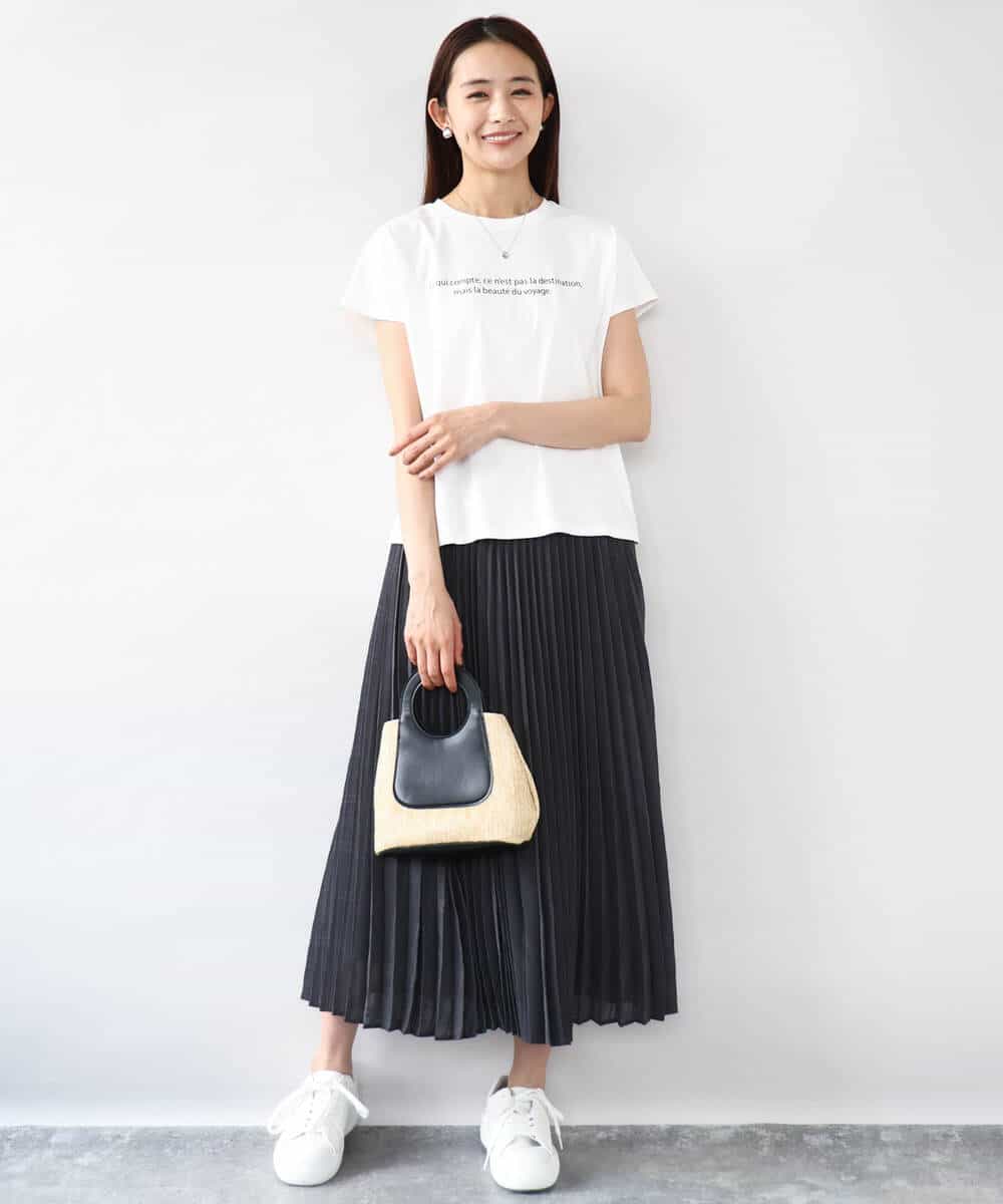 FOKHA61075 MK MICHEL KLEIN(MK ミッシェルクラン) フレンチスリーブロゴTシャツ/接触冷感/洗える ホワイト