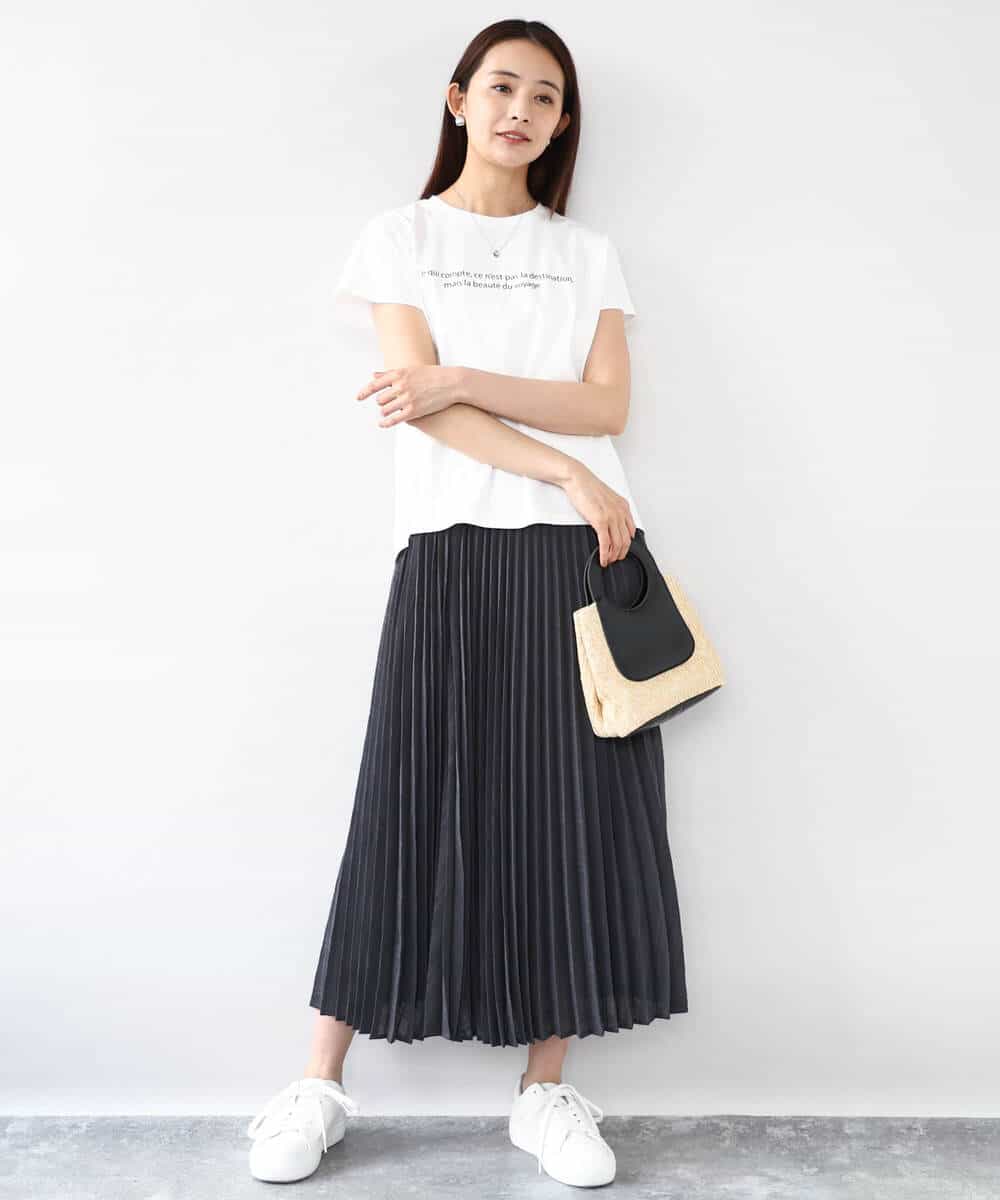 FOKHA61075 MK MICHEL KLEIN(MK ミッシェルクラン) フレンチスリーブロゴTシャツ/接触冷感/洗える ホワイト