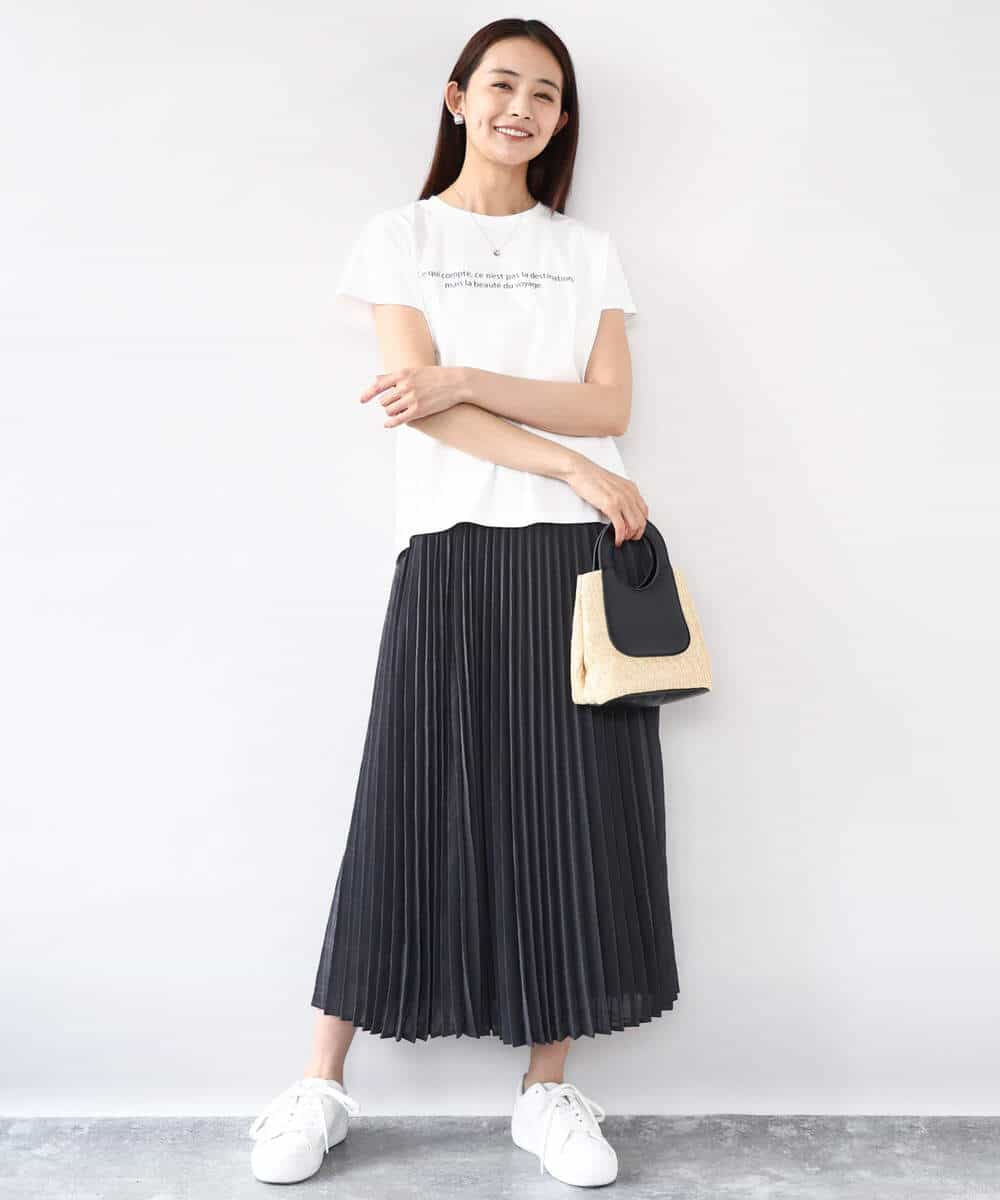 FOKHA61075 MK MICHEL KLEIN(MK ミッシェルクラン) フレンチスリーブロゴTシャツ/接触冷感/洗える ホワイト