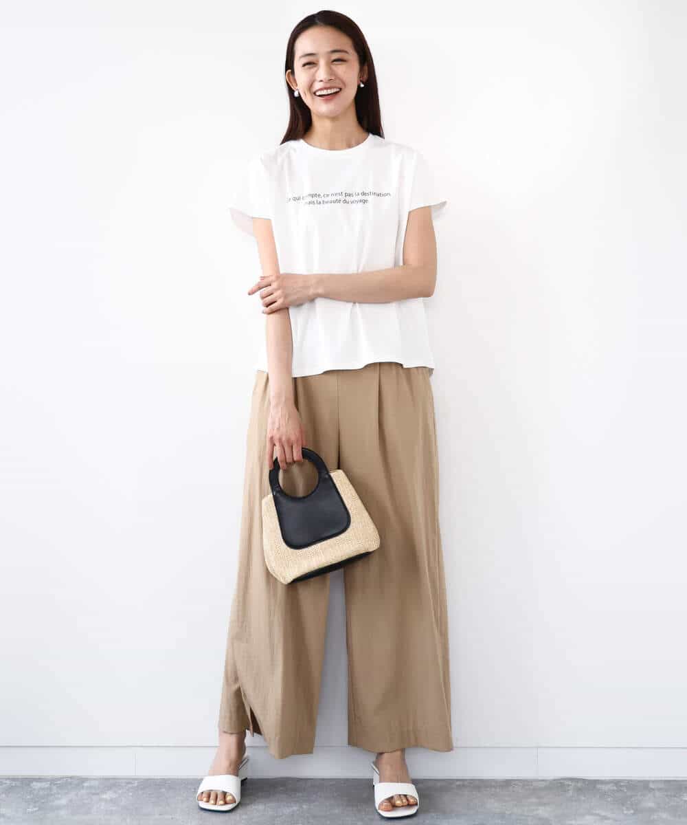 FOKHA61075 MK MICHEL KLEIN(MK ミッシェルクラン) フレンチスリーブロゴTシャツ/接触冷感/洗える ホワイト
