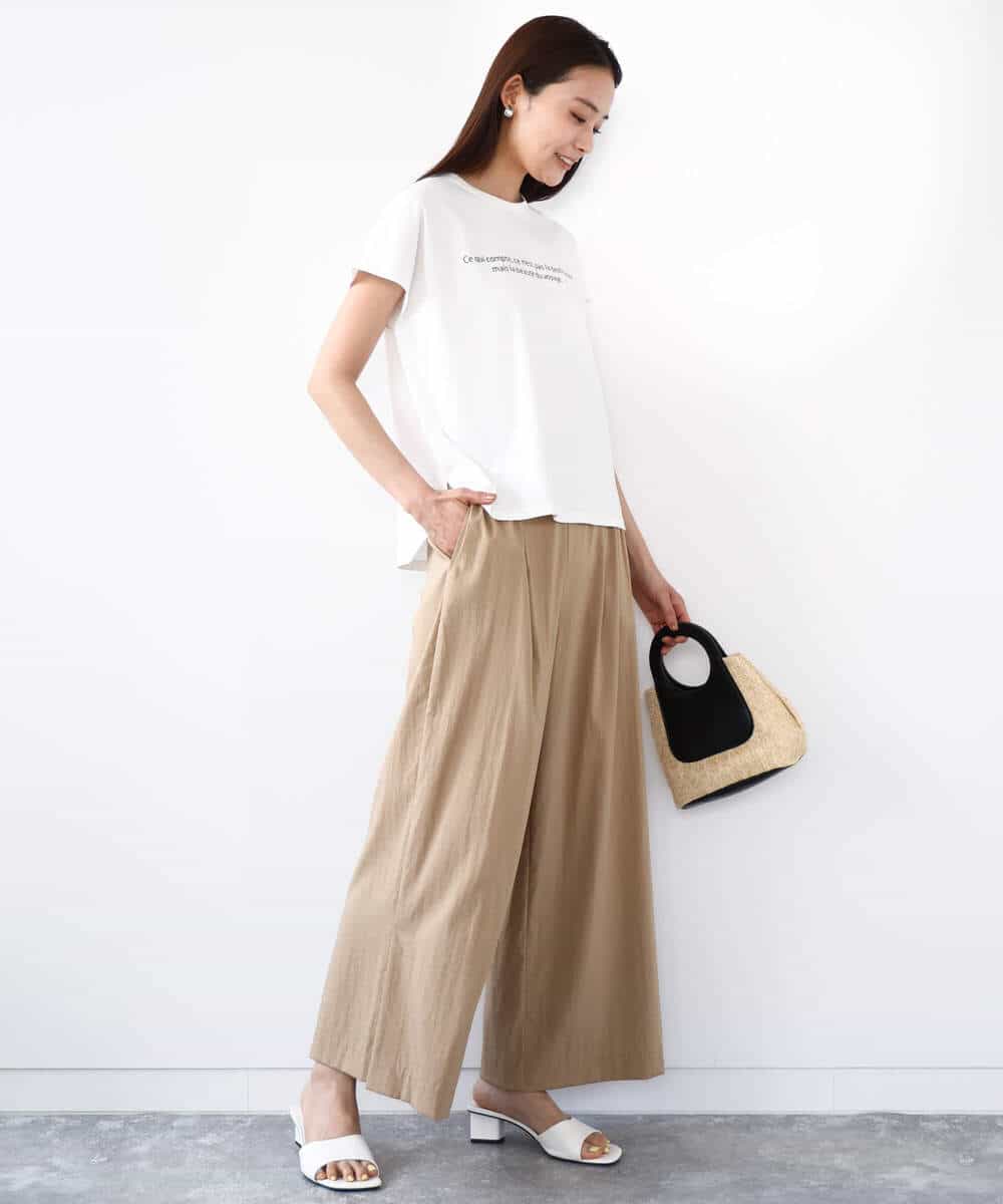 FOKHA61075 MK MICHEL KLEIN(MK ミッシェルクラン) フレンチスリーブロゴTシャツ/接触冷感/洗える ホワイト