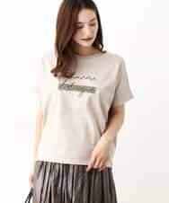 FOKIV70075 MK MICHEL KLEIN(MK ミッシェルクラン) スクエアプリントロゴTシャツ/洗える ベージュ