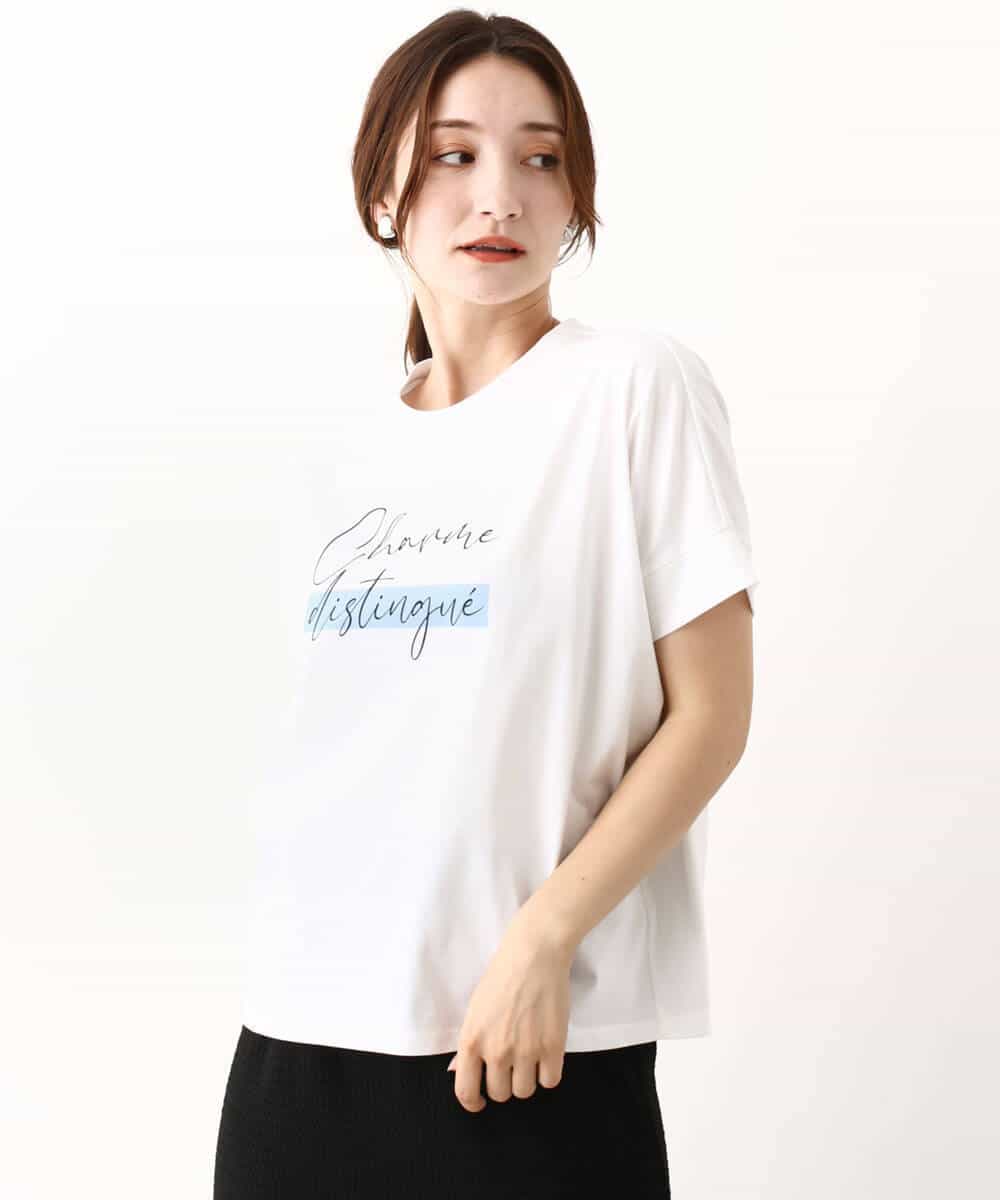 FOKIV70075 MK MICHEL KLEIN(MK ミッシェルクラン) スクエアプリントロゴTシャツ/洗える ベージュ