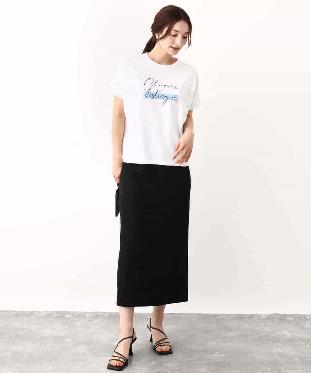FOKIV70075 MK MICHEL KLEIN(MK ミッシェルクラン) スクエアプリントロゴTシャツ/洗える ベージュ