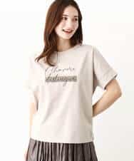 FOKIV70075 MK MICHEL KLEIN(MK ミッシェルクラン) スクエアプリントロゴTシャツ/洗える ベージュ