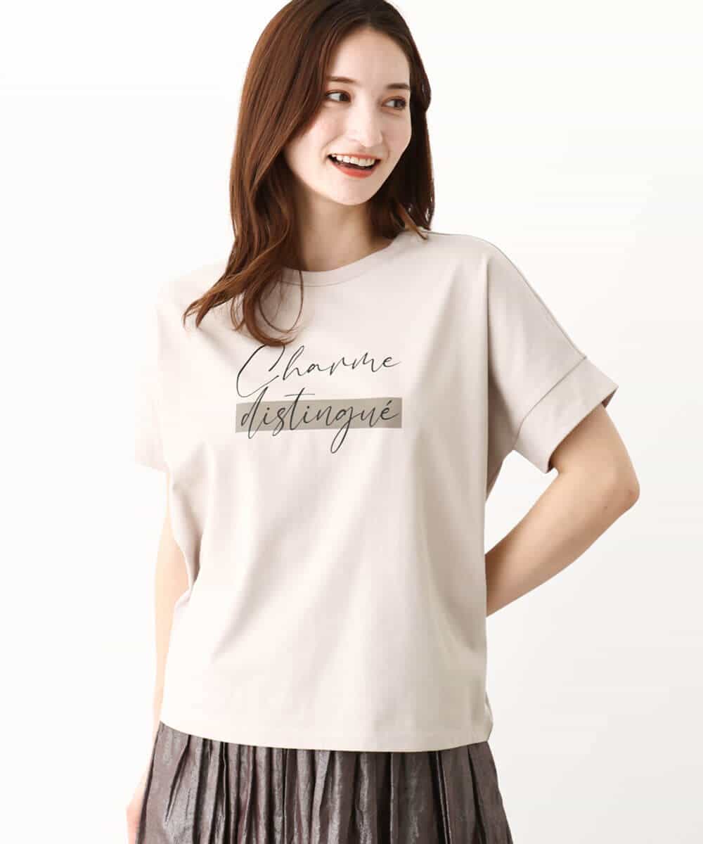 FOKIV70075 MK MICHEL KLEIN(MK ミッシェルクラン) スクエアプリントロゴTシャツ/洗える ベージュ
