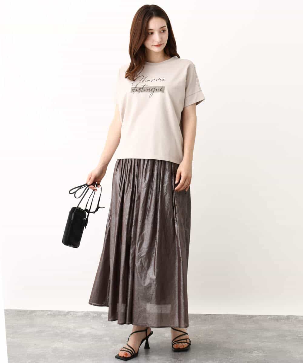 FOKIV70075 MK MICHEL KLEIN(MK ミッシェルクラン) スクエアプリントロゴTシャツ/洗える ベージュ