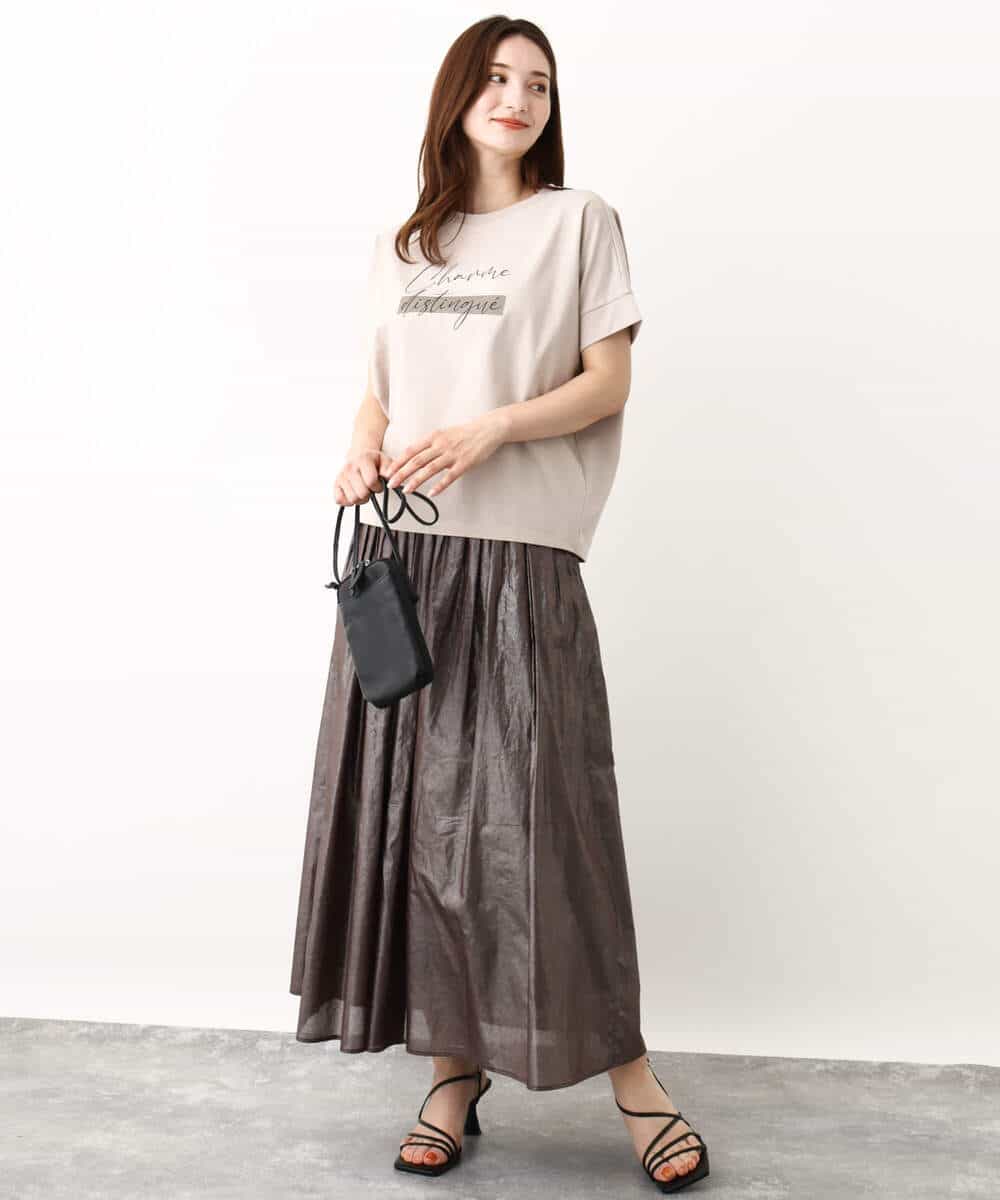 FOKIV70075 MK MICHEL KLEIN(MK ミッシェルクラン) スクエアプリントロゴTシャツ/洗える ベージュ