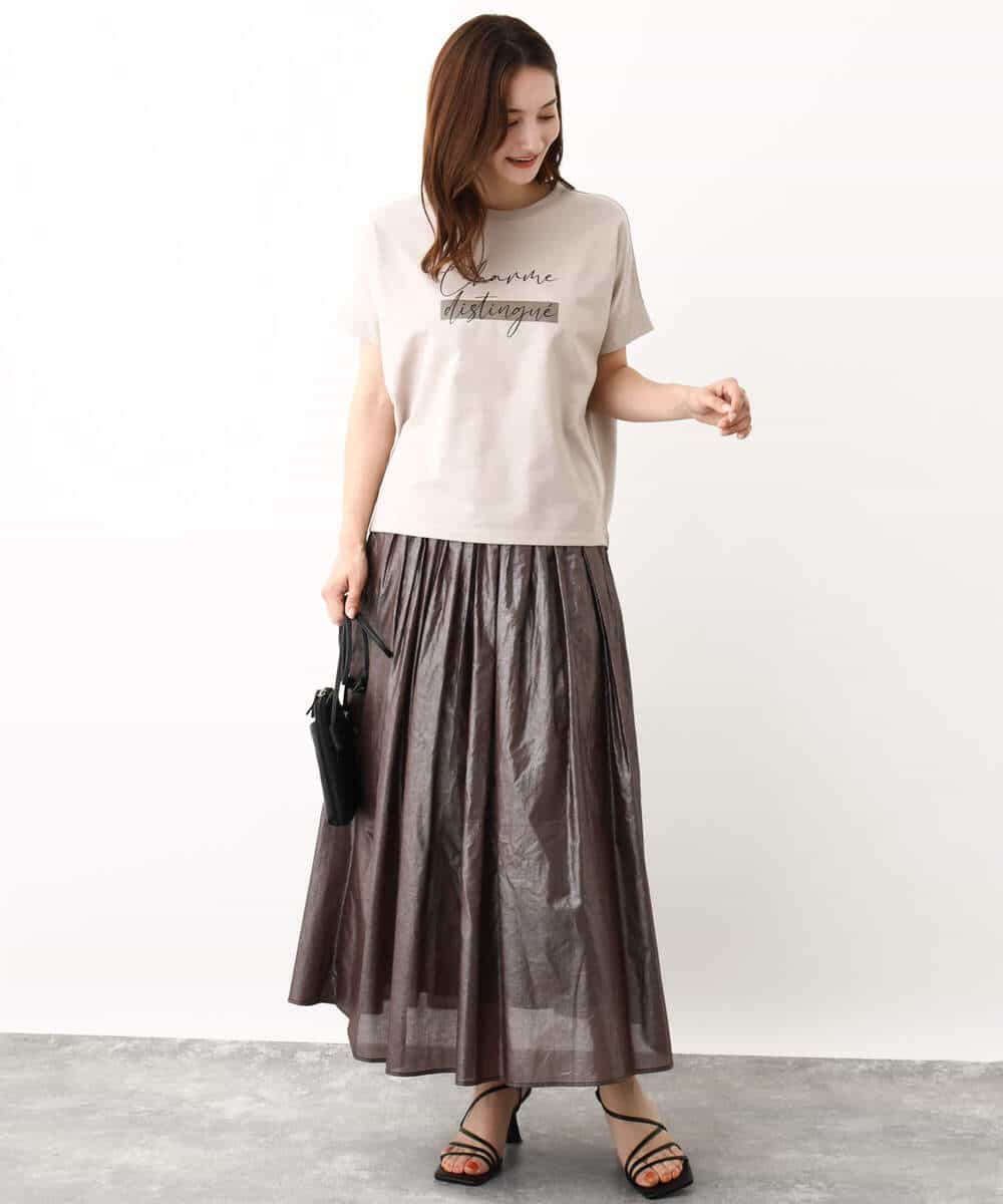 FOKIV70075 MK MICHEL KLEIN(MK ミッシェルクラン) スクエアプリントロゴTシャツ/洗える ベージュ