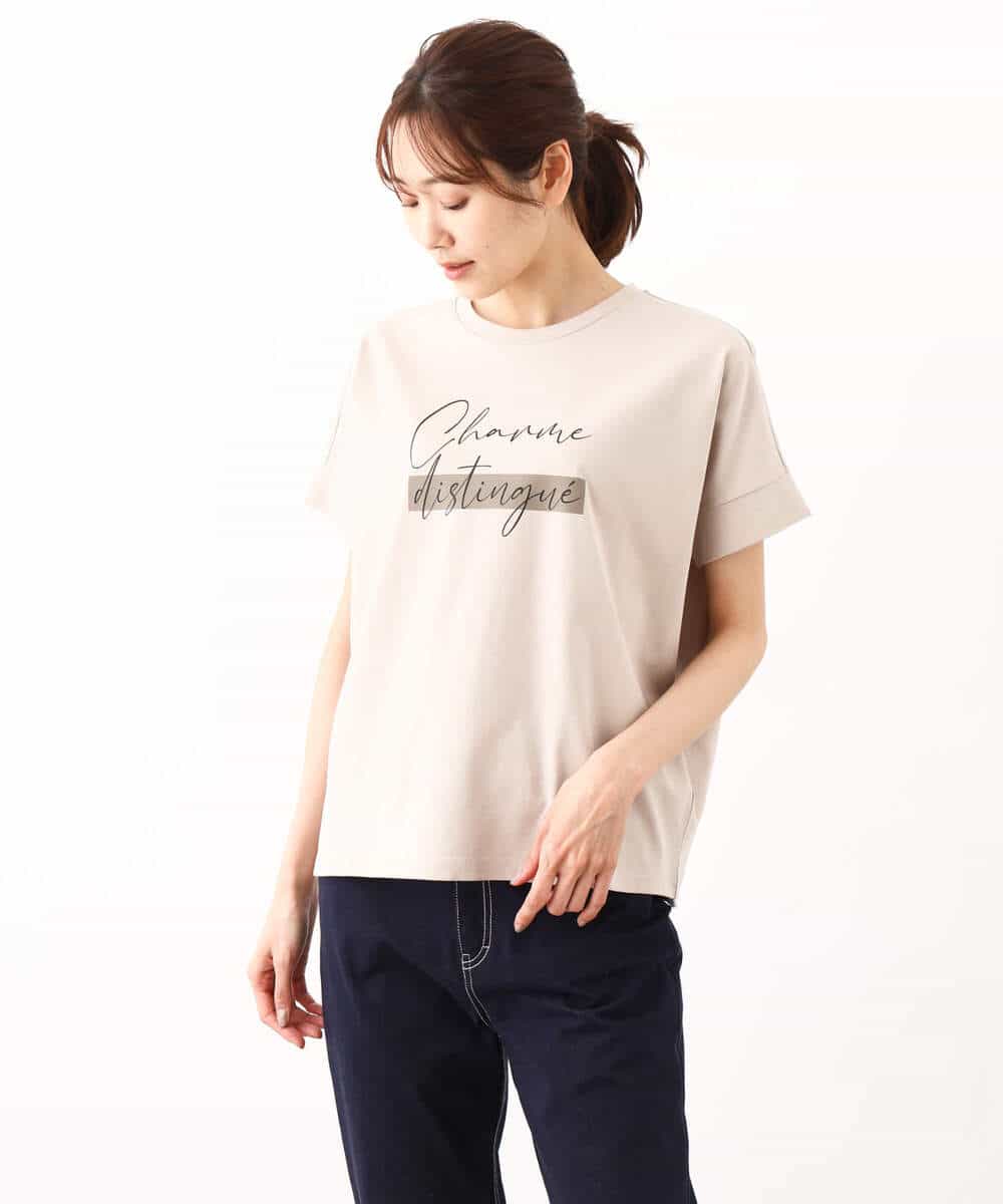 FOKIV70075 MK MICHEL KLEIN(MK ミッシェルクラン) スクエアプリントロゴTシャツ/洗える ベージュ