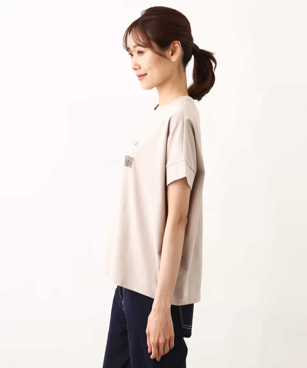 FOKIV70075 MK MICHEL KLEIN(MK ミッシェルクラン) スクエアプリントロゴTシャツ/洗える ベージュ