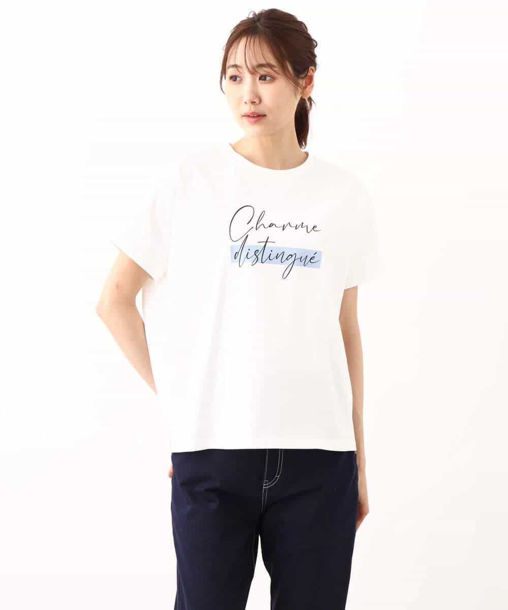 FOKIV70075 MK MICHEL KLEIN(MK ミッシェルクラン) スクエアプリントロゴTシャツ/洗える ベージュ