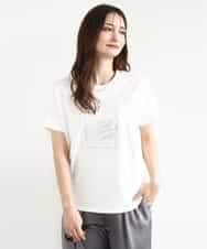 FOKJA70080 MK MICHEL KLEIN(MK ミッシェルクラン) フレームロゴデザインTシャツ/UVカット/接触冷感/洗える ホワイト
