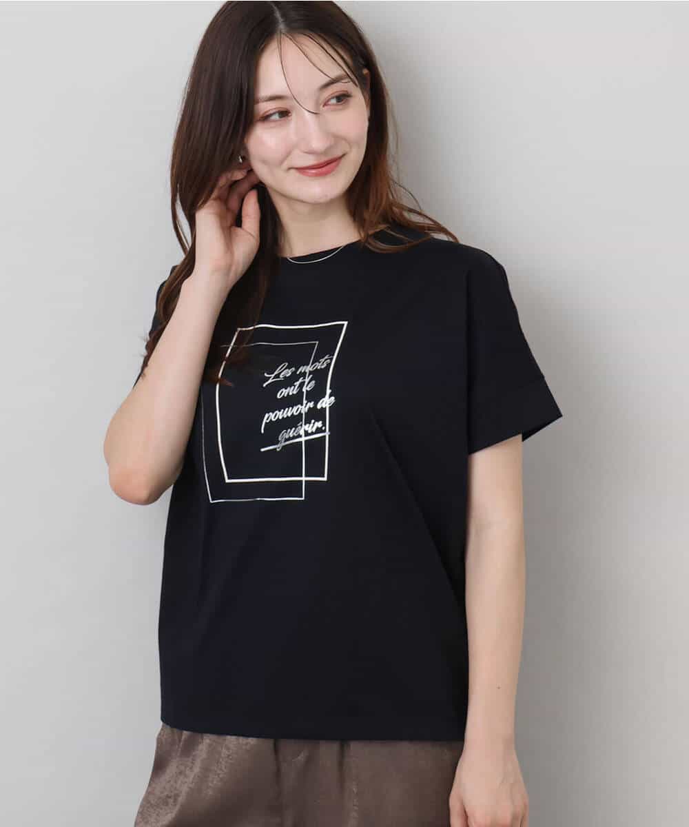 FOKJA70080 MK MICHEL KLEIN(MK ミッシェルクラン) フレームロゴデザインTシャツ/UVカット/接触冷感/洗える ホワイト