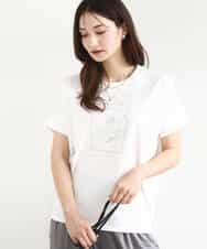 FOKJA70080 MK MICHEL KLEIN(MK ミッシェルクラン) フレームロゴデザインTシャツ/UVカット/接触冷感/洗える ホワイト