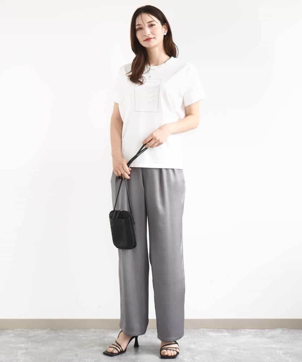 FOKJA70080 MK MICHEL KLEIN(MK ミッシェルクラン) フレームロゴデザインTシャツ/UVカット/接触冷感/洗える ホワイト