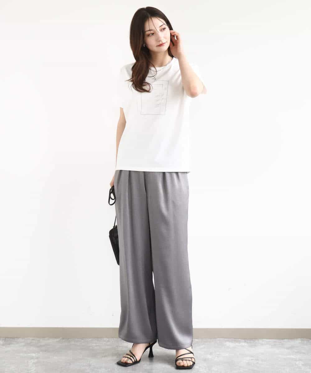 FOKJA70080 MK MICHEL KLEIN(MK ミッシェルクラン) フレームロゴデザインTシャツ/UVカット/接触冷感/洗える ホワイト