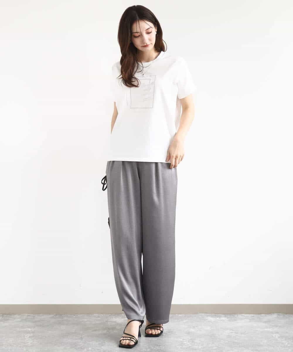 FOKJA70080 MK MICHEL KLEIN(MK ミッシェルクラン) フレームロゴデザインTシャツ/UVカット/接触冷感/洗える ホワイト