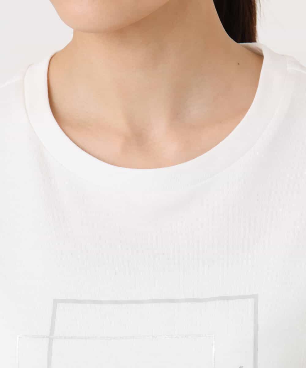FOKJA70080 MK MICHEL KLEIN(MK ミッシェルクラン) フレームロゴデザインTシャツ/UVカット/接触冷感/洗える ホワイト