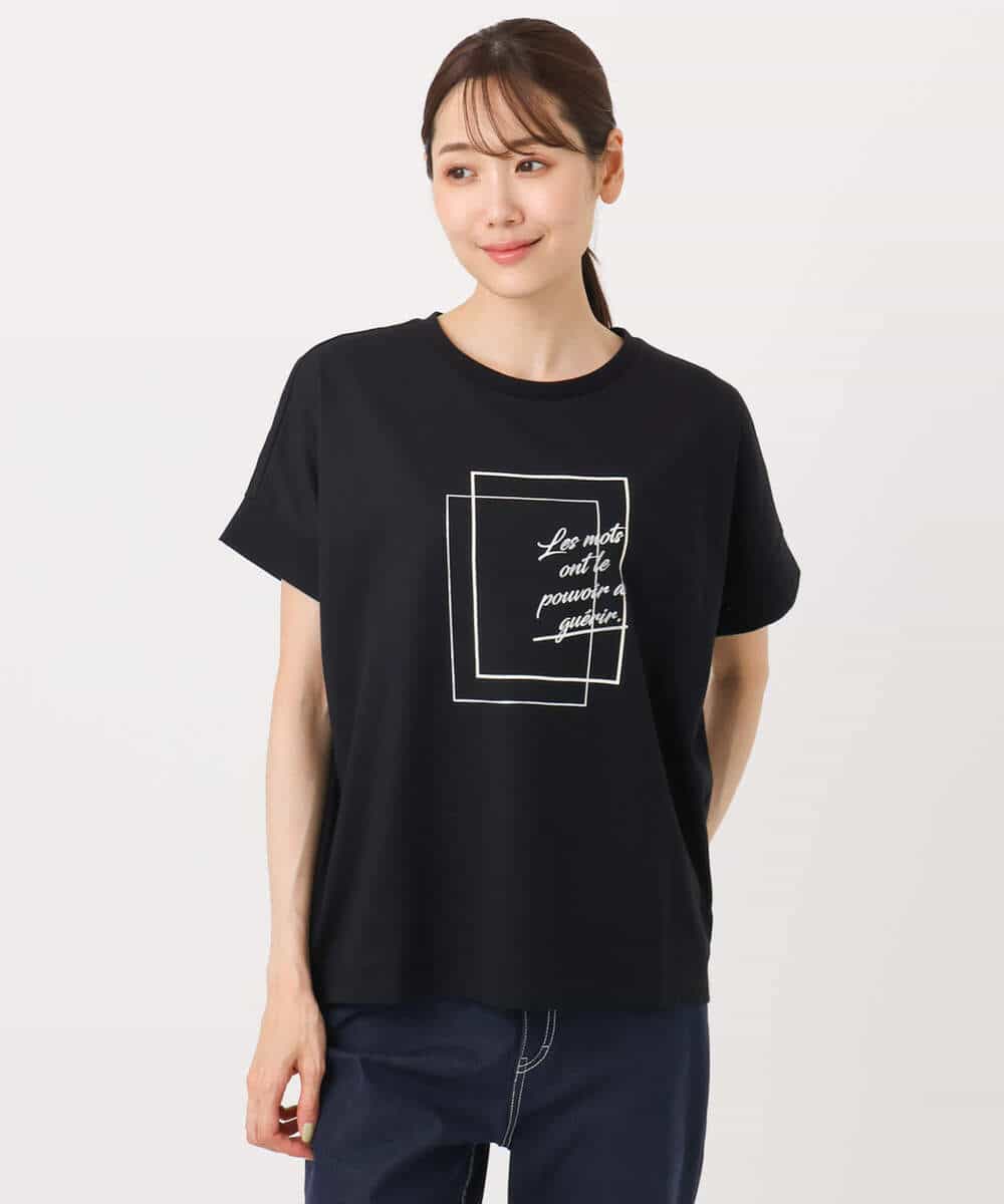 FOKJA70080 MK MICHEL KLEIN(MK ミッシェルクラン) フレームロゴデザインTシャツ/UVカット/接触冷感/洗える ホワイト